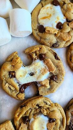 several cookies with marshmallows and chocolate chips