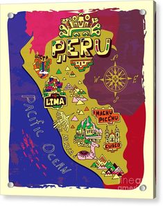 a map of peru with the capital and major cities on it acrylic print