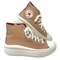 Converse Chuck Taylor Move Platform High Top Canvas Women Size Sneakers A05130c Brand New With Box No Lid. 100% Authentic! Adding Height To Your Cold-Weather Vibefall To Winter. These Platforms Create A Neutral Pop Of Style To Any 'Fit With A Two-Toned Checkered Print To Take Your Look To New Heights. Elevated Eva Cushioning And A Durable Upper Keep You In Play All Day, While A Timeless All Star Ankle Patch Keeps Your Style Grounded. Check Mate. - High-Top Platform With Durable Polyester Upper - Trendy Lace-up Sneakers With Red Sole, Brown Flat Platform Sneakers, Trendy High-top Sneakers With Rubber Sole, Casual Converse High-top Sneakers With Branded Insole, Casual Beige High-top Canvas Shoes, Red High-top Platform Sneakers With Rubber Sole, Beige High-top Platform Sneakers With Textured Sole, Red High-top Platform Sneakers With Vulcanized Sole, Red High-top Casual Platform Sneakers