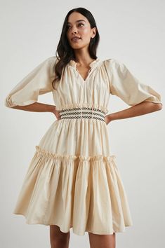 Effortlessly flattering, the Fiorella Dress from Rails in a neutral nature-inspired hue that goes with everything, this may be the perfect day dress. Peplum Sleeves, Neutral Nature, Denim Sweater Jacket, Cotton Frocks, Crystal Dress, Spring 2025, Chiffon Mini Dress, Fall Denim, The Perfect Day