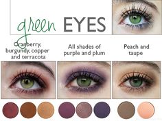 Colours that Emphasize your Eyes - Mateja's Beauty Blog Gym Routines, Green Eyes Pop, Hair Colour For Green Eyes, Hazel Green Eyes, Colour Guide, Makeup Looks For Green Eyes