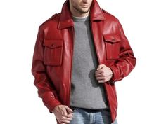 Red Leather Jackets, Bikers Jacket, Red Jacket Leather, Moto Leather Jacket, Slim Fit Jackets, Button Jacket, Jacket For Men, Red Button, Leather Biker Jacket