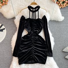 Black Velevet Dresses, Long Sleeve Velvet Dress For Night Out, Winter Party Velvet Dress With Long Sleeves, Black Velvet Evening Dress For Fall, Winter Party Long Sleeve Velvet Dress, Black Velvet Dress For Date Night In Fall, Black Velvet Mini Dress For Fall, Long Sleeve Velvet Party Dress, Black Velvet Party Dress For Fall