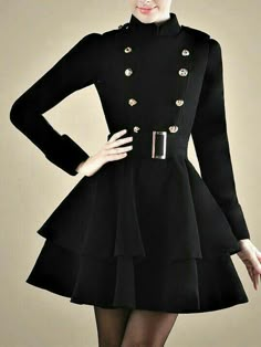 Dress Midi Formal, Long Sleeve Dress Formal, Long Sleeve Casual Dress, Mode Inspiration, Black Coat, Outfit Idea, Classy Outfits, Pretty Dresses, Pretty Outfits