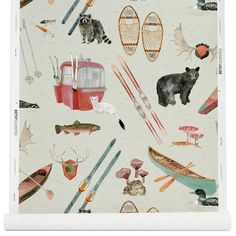 an image of a poster with animals and fishing items on the back side of it