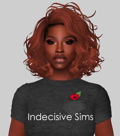 a woman with red hair wearing an indecisitive sims t - shirt