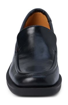 A squared-off apron toe keeps the look sleek for this loafer elevated on a chunky block heel and extended-welt platform sole. 1 1/2" heel; 1/2" platform Synthetic upper, lining and sole Imported Business Loafers With Stacked Heel And Square Toe, Square Toe Medium Width Loafers For Office, Square Toe Loafers For Office, Office Loafers With Square Toe And Medium Width, Office Loafers With Medium Width And Square Toe, Modern Platform Loafers With Block Heel For Business, Chic Square Toe Platform Loafers For Business, Modern Almond Toe Platform Loafers For Business, Modern Business Platform Loafers With Almond Toe