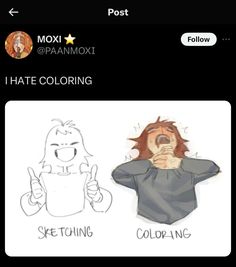 an image of someone's face and the caption that says, i hate coloring