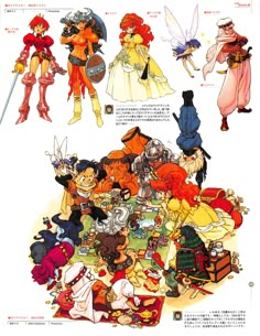 an image of cartoon characters in various poses and sizes, all with different hair colors