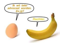 a banana and an egg are shown with words in the same language on each side