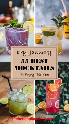 different types of cocktails with text overlay that reads dry january 5 best mocktails to enjoy this year