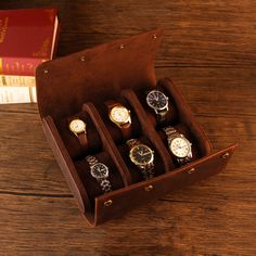 ⌚Description: Watch Storage Case, Watch rolls full grain leather, Husband Gift, Protective Watch Holder, Anniversary gift, Lovers Gifts, Groomsmen Gift, Father's Day gift - Travel Watch Case Holds 6 Watches ⌚This Leather Watch Case Specification: Materials: Crazy Horse Leather Size: 7.3 * 9.3 * 3.7 in / 18.5 * 23.5 * 7.5cm Weight: 1.55 lb / 701g Accessories: Steel Buckle  My Other Types Watch Leather Case:  ⌚Our Leather Case Characters/Personalization:  These cases can be laser engraved as per your will. You can have your initials or your loved one's on the case laser engraved for a small fee. You want a logo, Small text, Initials... Also, a quote can be laser engraved. Just select a font and add your engraving instructions in the professionalization box and we will arrange and customize i Rectangular Leather Watch As A Gift, Rectangular Leather Watch For Gift, Vintage Leather Watches As Gift, Vintage Leather Watches For Gift, Brown Watch Accessories With Subdials As Gift, Rectangular Leather Watches As Gifts, Vintage Leather Watches As A Gift, Vintage Leather Watch Accessories For Gift, Timeless Leather Watch Accessories For Gift