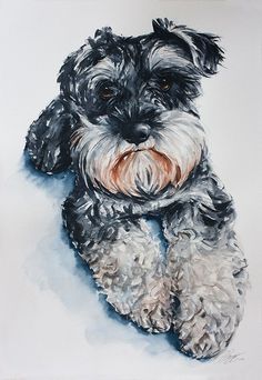 "Pet portrait 16.5\" x 23.5\" A2, original watercolour, custom dog or cat painting, affordable, unique gift/present."  #art #cat #dog #pet #portrait Portraits Pop Art, Watercolor Paintings Of Animals, Mini Schnauzers, Miniature Schnauzers, Custom Pet Art, Custom Dog Portraits