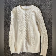 Gap - Off-White Sweater - Like Brand New - Size Xs White Cotton Sweater By Gap, White Cotton Gap Sweater, White Fitted Cable Knit Sweater, White Long Sleeve Gap Sweater, Gap Sweater, White Sweater, White Sweaters, Cream White, Gap