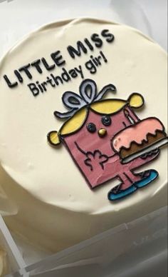 a little miss birthday cake in a plastic container