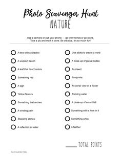 a printable photo scavenger hunt with the words'nature'in black and white