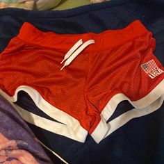 Brand New (Never Worn) Size 8 Small White Athletic Shorts For Cheerleading In Summer, White Athletic Shorts For Summer Cheerleading, Red Bottoms For Cheerleading In Summer, Red Cheerleading Shorts For Summer, Red Shorts For Summer Cheerleading, University Red Sporty Bottoms For Summer, Sporty University Red Bottoms For Summer, Sporty University Red Summer Bottoms, University Red Short Bottoms For Summer