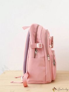 BirdinBag - Clear Detail Waterproof Pink Preppy Medium Classic Backpack Pink Bags For Outdoor And Back To School, Pink Functional Study Backpack, Pink Backpack For Outdoor, Pink Standard Backpack For Outdoor, Trendy Pink Outdoor Backpack, Rectangular Waterproof Backpack For Students, Casual Waterproof Backpack Bag, Casual Waterproof Bags For School, Casual Waterproof School Bag