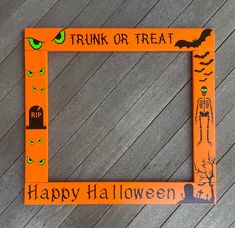 Our carefully crafted wooden Halloween Scene photo frame prop is the perfect showcase for your little ghosts and goblins.  It's a spooky surprise addition to your Halloween party or gathering.  Fit at least 3 people in this frame.  You have the option of purchasing handles that attach on the back side so you just see happy smiling faces :) peering through!  This frame is NOT a rolled up poster you have to glue to foam board, it is NOT a foam board with a bunch of cutouts stuck to it and it is NOT a digital file you need to take to the print shop to print and then mount on a foam boardIt is REAL WOOD, REAL SATIN LATEX PAINT with HAND STENCILED letters and designs. Any of the designs shown in the picture are available for purchase, please leave a note to seller with your design/wording choic Photo Prop Frame Ideas, Picture Frame Prop, Photo Booth Halloween, Actividades Halloween, Halloween Photobooth, Halloween Picture Frames, Photobooth Frame, Graduation Photo Frame, Photo Boots