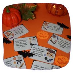 halloween themed place cards with pumpkins and jack - o'- lanterns