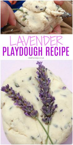 lavender playdough recipe with text overlay