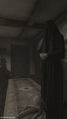 a nun standing in the middle of a room