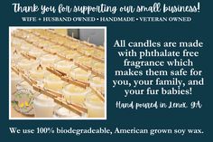 an ad for candles with the message thank you for supporting our small business