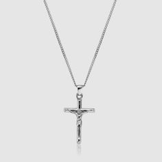 Name a symbol more iconic than the crucifix, we'll wait. Our silver cross and chain is a symbol of sacrifice inspires, and earns a place in every collection. Jacket Levis, Chuck 70s, James Blake, Silver Cross Necklace, Compass Pendant, Mens Crosses, Gold Cross Pendant, Levis Jacket, Necklace Chain Lengths