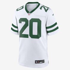 Rep one of your team's top stars with this New York Jets Jersey. Proper ventilation and a loose fit help provide a dry, comfortable wear with the authentic look of the on-field uniform. White Sportswear Jersey, White Crew Neck Jersey For Football, White Sports Jersey For Sports Season, White Sporty Jersey For Football Season, Casual White Jersey For Game Day, Casual White Jersey For Sports Events, White Jersey For Football Season Sports, White Football Season Sports Jersey, White Sports Jersey For Football Season