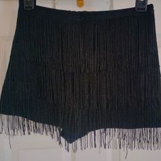 Pretty Little Thing Black Fringe Silver Zipper In Back Nwt Casual Party Bottoms With Fringe, Fitted Fringe Shorts For Party, Black Short Bottoms For Party, Black Fringe Bottoms For Night Out, Trendy Fringed Bottoms For Party, Black Short Length Bottoms For Party, Party Bottoms With Fringe In Short Length, High Waist Bottoms With Fringe For Party, High Waist Party Bottoms With Fringe