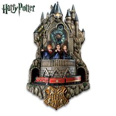 the hog potter clock is on display in front of a white background with harry potter's castle