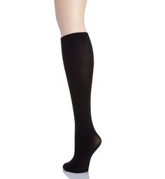 Knee length trouser socks have built-in compression support and ribbed cuffs for a secure fit. One pair included. Ribbed, two-ply, stretch knit cuffs keep fit in place. Graduated compression gently massages to encourage blood flow. Opaque support. Berkshire Women's Comfy Cuff Plus Graduated Compression Trouser Sock in Black | Size Plus | HerRoom.com Fitted Solid Color Knee-high Socks, Fitted Black Mid-calf Legwear, Fitted Black No-show Socks, Black Fitted No-show Socks, Black Mid-calf Socks, Micro-elastic Solid Mid-calf Hosiery, Comfortable Fitted Knee-high Hosiery, Black Stretch Mid-calf Legwear, Solid Mid-calf Stretch Hosiery