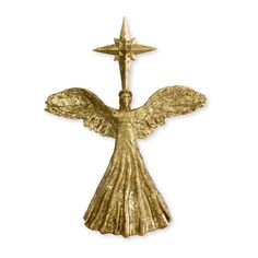 a gold angel with a star on it's back