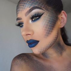 Black Mermaid Makeup, Fish Scale Makeup, Evil Mermaid Makeup, Sea Creature Makeup, Siren Makeup Mermaid, Dark Mermaid Makeup, Shark Makeup, Siren Makeup