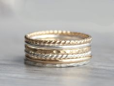 Stacking Ring Set // Set of 6 Gold and Silver Stackable Rings - Etsy Rings Mixed Metals, Silver Stackable Rings, Mixed Metal Rings, Turquoise Gold Ring, Stackable Rings Silver, Silver Opal Ring, Sterling Silver Stacking Rings, Gold Rings Stackable, Stacking Ring Set