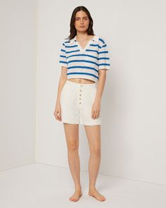 This high-waisted Air Linen Boyfriend Short is tailored with a button-fly closure, belt loops and slash pockets. It falls to a versatile length, in our soft linen-rayon fabric blend. The Air Linen Boyfriend Short pairs well with the Linen Jersey Boatneck Top. Summer Linen Button-up Bottoms, Casual Button-up Linen Bottoms, Linen Button-up Bottoms For Day Out, Button-up Linen Bottoms For Day Out, Linen Bottoms With Buttons For Day Out, Boyfriend Shorts, Linen Shop, Rayon Fabric, Dress Romper