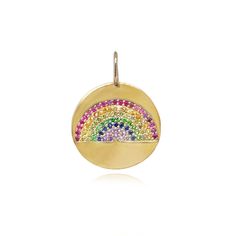 Rainbow Pave Gemstone Disc Charm Rainbow Round Diamond Jewelry, Rainbow Colored Round Diamond Jewelry, Rainbow Cubic Zirconia Round Jewelry, Rainbow Colored Round 14k Gold Jewelry, 14k Gold Rainbow Jewelry, 14k Gold Round Rainbow Jewelry, Gold Details, Rush, Christmas Bulbs