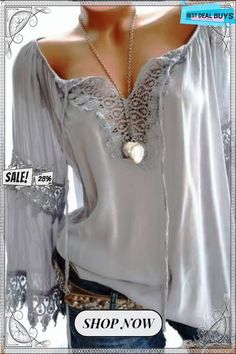 Large Size Women Openwork Lace Long-sleeved Blouse Solid Color Large V-neck Casual Tops Color Pick, Casual Tops, Large Size, Top Blouse, Long Sleeve Blouse, Solid Color, V Neck, Lace, Women's Top