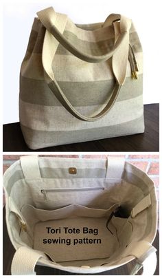 a bag with the words torto tote bag sewing pattern on it and an image of