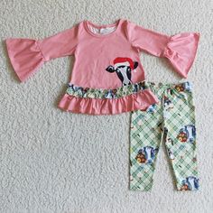 Ready To Ship No MOQ Shipment time：1-2days after payment Material: Silk Milk Pencil Pants Outfit, Printed Leggings Outfit, Baby Outfits Girl, Hello Christmas, Cow Outfits, Christmas Styles, Plaid Set