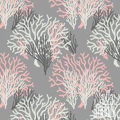 a gray and pink wallpaper with corals on it