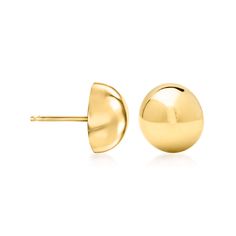 Ross-Simons - 14kt Yellow Gold Domed Button Earrings. These 12mm classic dome button earrings can go right from your desk to the dinner party. Post/clutch, 14kt yellow gold button earrings. Gold Knobs, Gold Earrings For Women, Button Earrings, Fine Jewellery Earrings, Gold Buttons, Jewelry Earrings Studs, Dinner Party, Gold Earrings, Women's Earrings