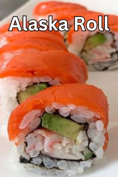 some sushi rolls with cucumbers and salmon on them are ready to be eaten