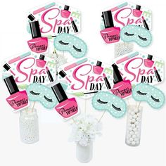 this is an image of a spa day party decorationating kit with flowers and decorations