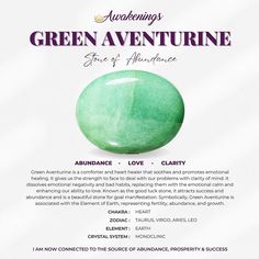 Green Aventurine is associated with the Solar Plexus and Heart chakras. Benefits of this stone include: * Helps with manifesting wealth and prosperity * Releases old habits and patterns * Assists with not over empathizing in Empaths * Enhances leadership skills *This is for one stone *Comes with an informational card. Images appear larger than the actual size to clearly depict the details of the crystal. Each stone is unique and beautiful, so please expect slight variations in color, texture, an Cheap Spiritual Aventurine Crystal Bracelet, Affordable Aventurine Jewelry Gift, Adventurine Countertops, Luxury Multi-stone Spiritual Gemstones, Stone For Beauty, Green Aventurine Crystal Meaning, Aventurine Crystal Meaning, Aventurine Meaning, Adventurine Crystal