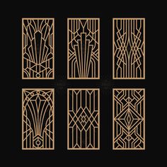 the art deco design is shown in four different styles, including gold and black colors