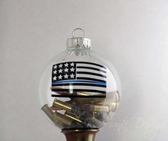 American Flag Ammo Thin Blue Line Clear Glass by KFrantaDesigns Police Week Ideas, Clear Glass Ornaments, Police Wife