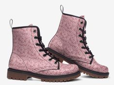 Rubber sole Faux Leather Padded collar for added comfort Lace-up front Wide Fit Vegan Leather Boots, Rose Pastel, Pink And White, Pastel Pink, Leather Boots, Vegan Leather, Rubber Sole, Accessory Gift, Shoe Boots