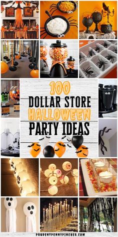 a collage of halloween party items with the words 100 dollar store halloween party ideas