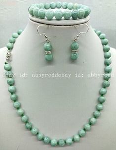 8mm Light Green Jade Gems Round Bead Necklace Bracelet Earring Set 18/7.5" Product Description Beads size(Approx)：8mm Quantity: 1set Item Length:  18/7.5" Condition: New   If you want to buy more , please contact us . Thanks ! &&&&: Sale the items does not include box. Payment Policy&Shipping Policy We accept PayPal Please pay within 24 hours. If no payment or contact is made with in 7 days item will be relisted. Thank You! Please make sure the "Ship To" address you input in Paypal is correct. Items are shipped within 1-2 business days. Combine shipping: Bidding on multiple auctions. Simply wait until all of the auctions have ended and complete the ebay checkout within 7 days. The shipping address must be the same as the Paypal registered address. All of our items are shipped via Air Mail Clay Bead Necklace, Round Bead Necklace, Beaded Necklace Designs, Crystal Bead Necklace, Bracelet Earring Set, Clay Bead, Handmade Jewelry Diy, Green Jade, Jewelry Diy